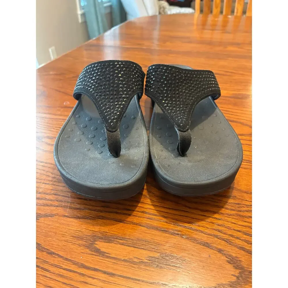 Vionic Naples Flip Flops Wedge Comfort Black Size 7